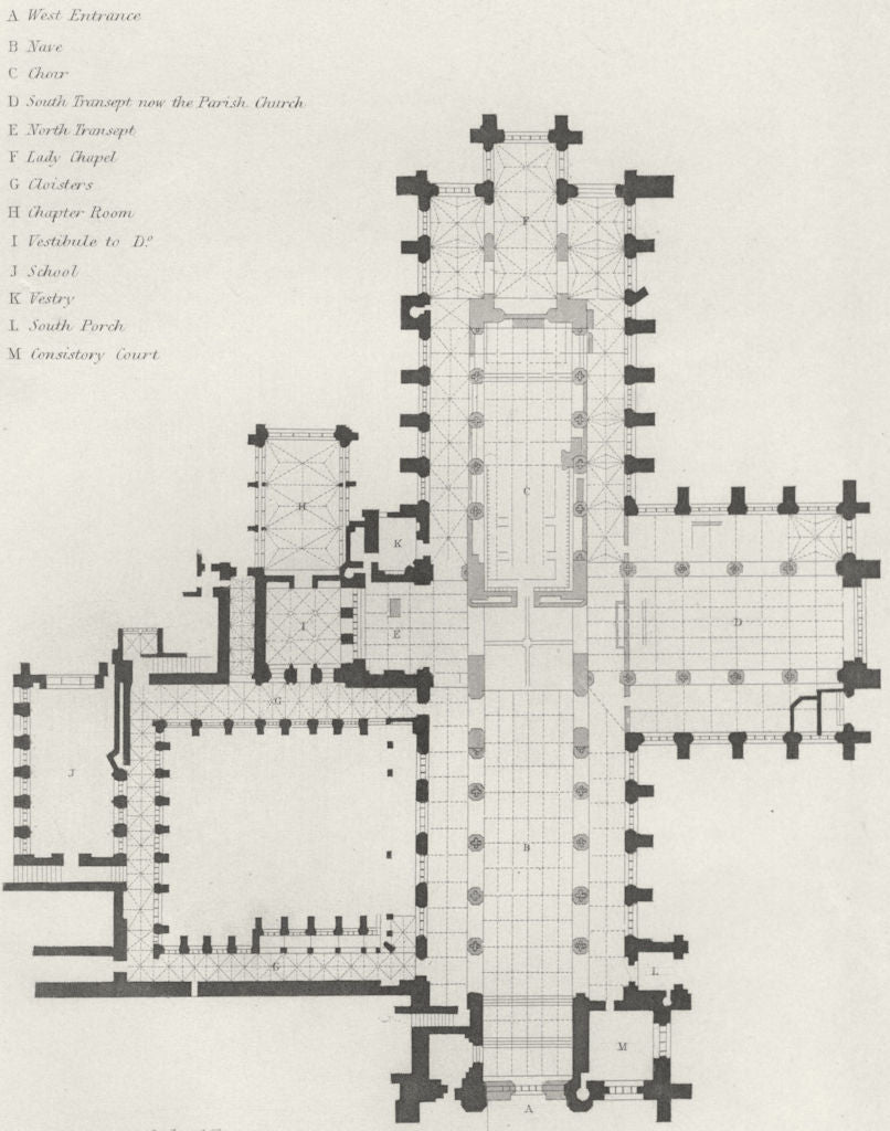 CHESHIRE. Plan Chester Cathedral 1836 old antique vintage print picture